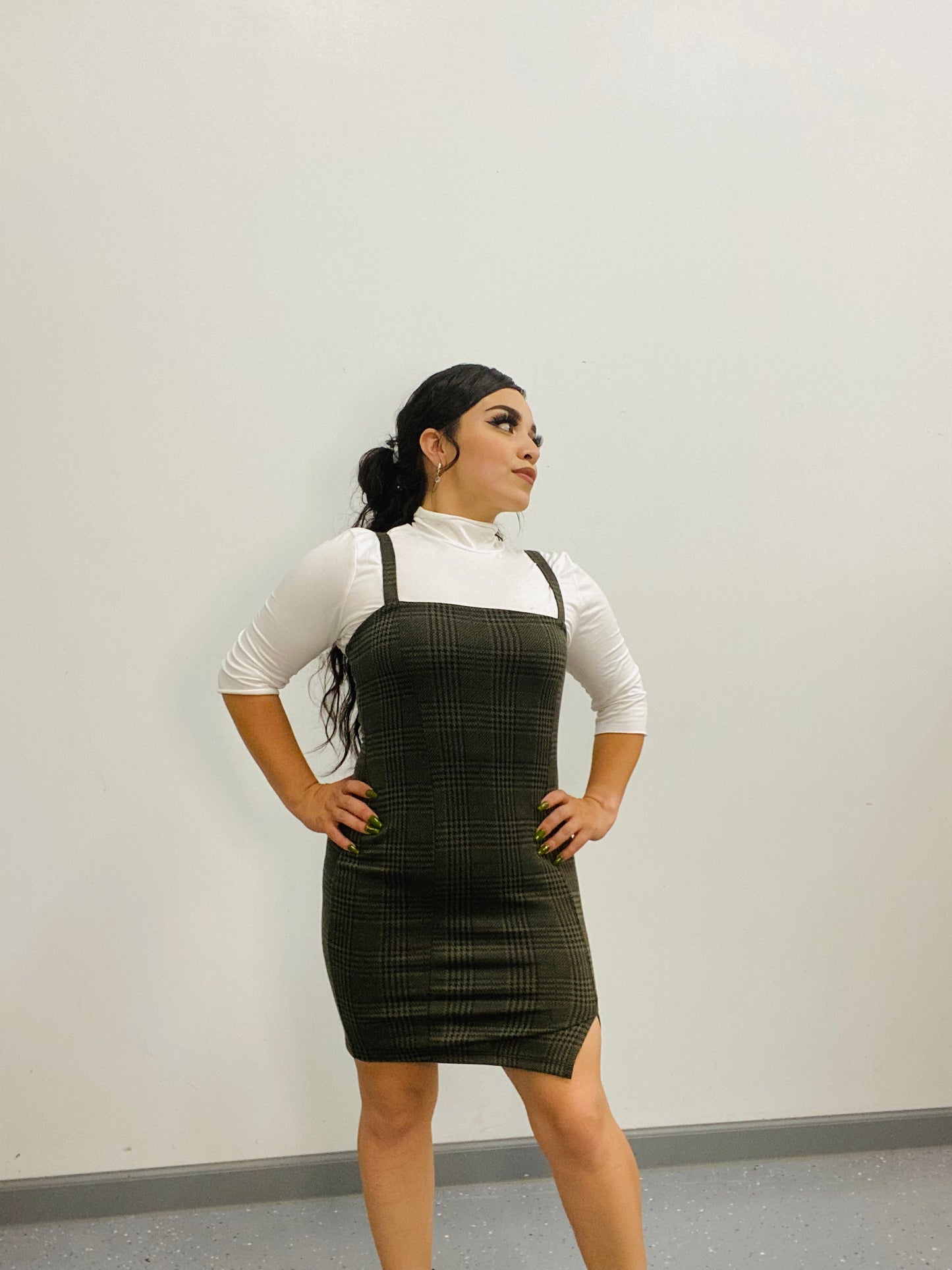 Olive Checkered Dress