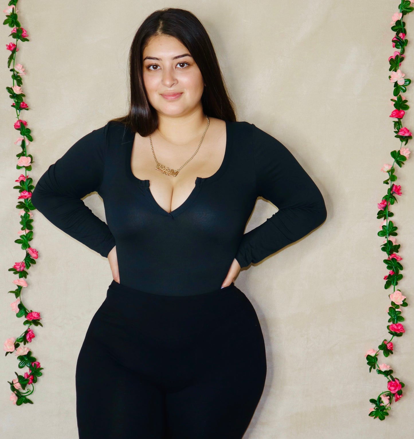 “PLUS” Black Bodysuit