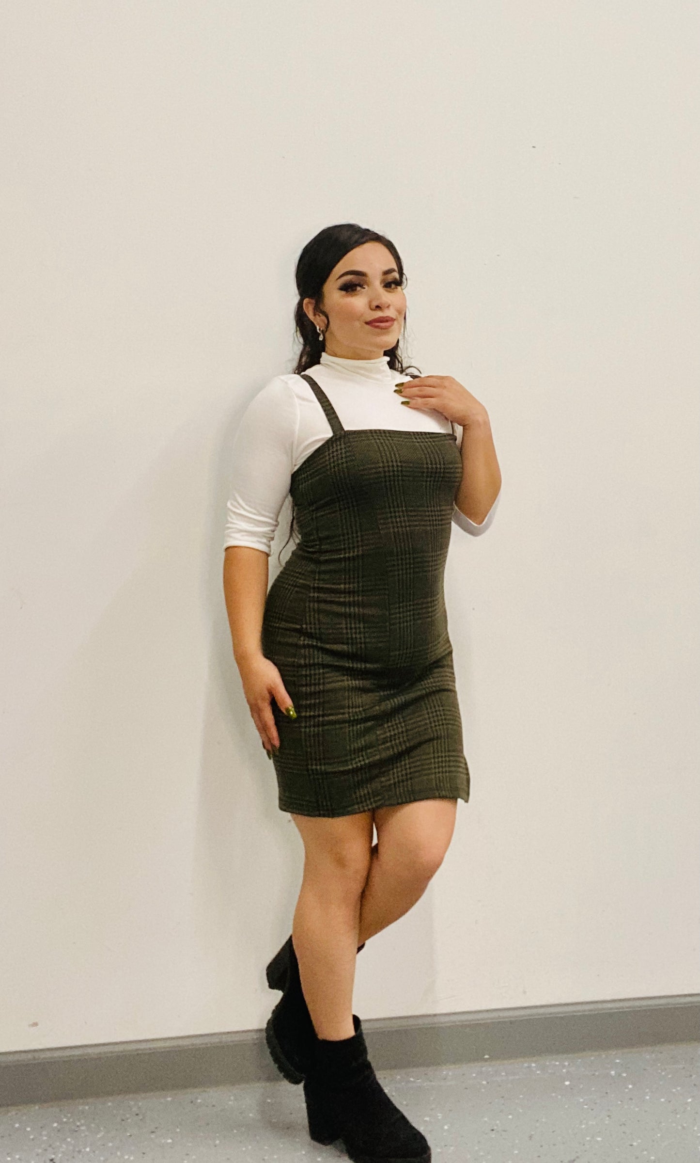 Olive Checkered Dress